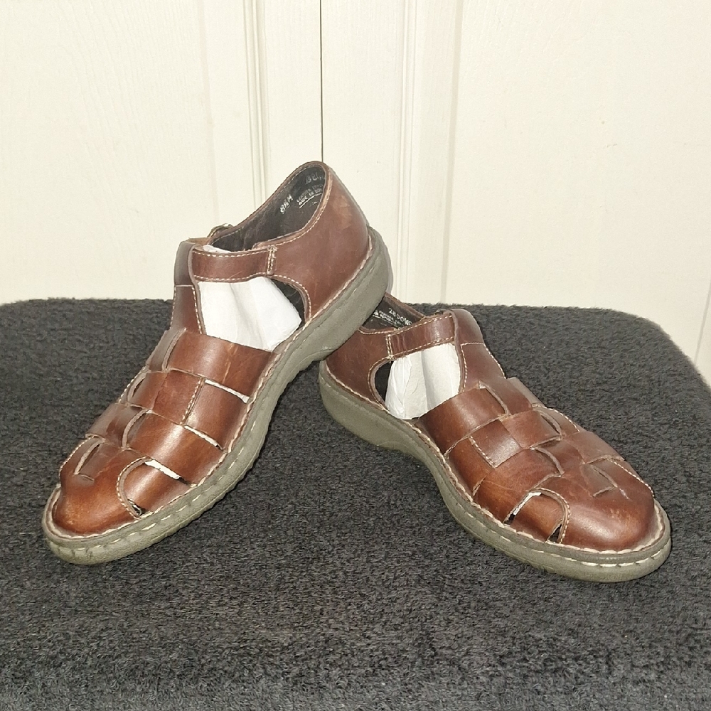 Vintage Bass Brown Leather Woven Espadrilles-8½